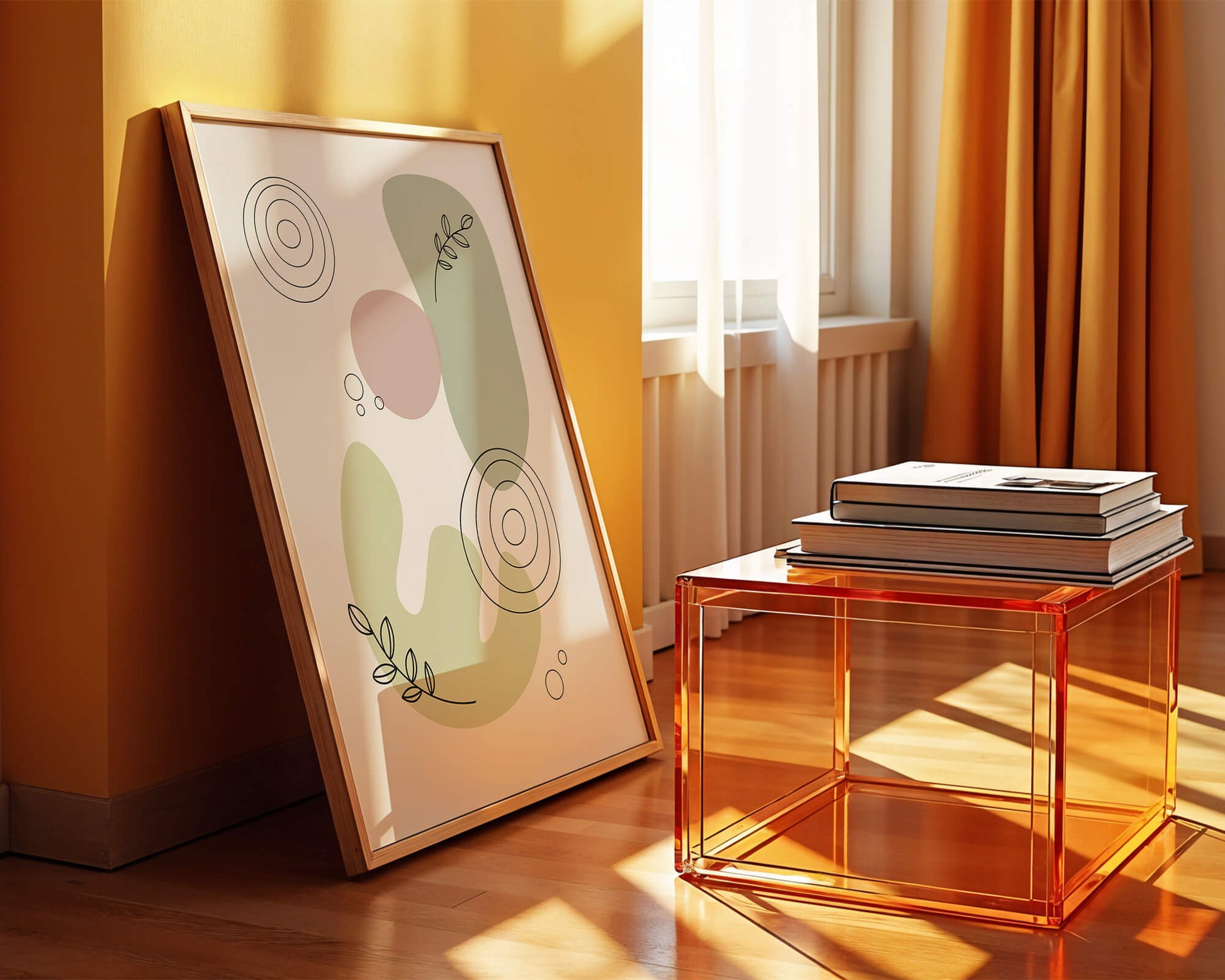 Abstract shapes and leaves in minimalistic design