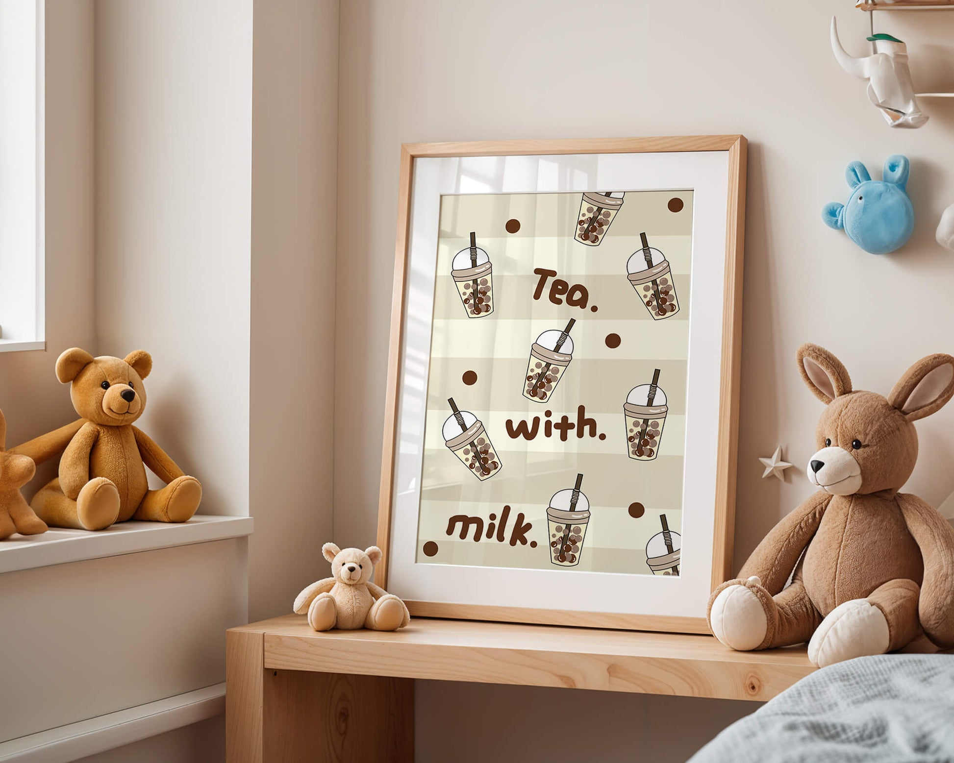 Boba tea pattern with text and bubble illustrations