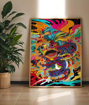 Arte abstracto de peces coloridos con elementos vibrantes