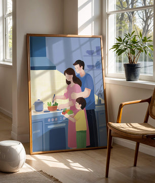 Family Cooking Together in a Modern Kitchen