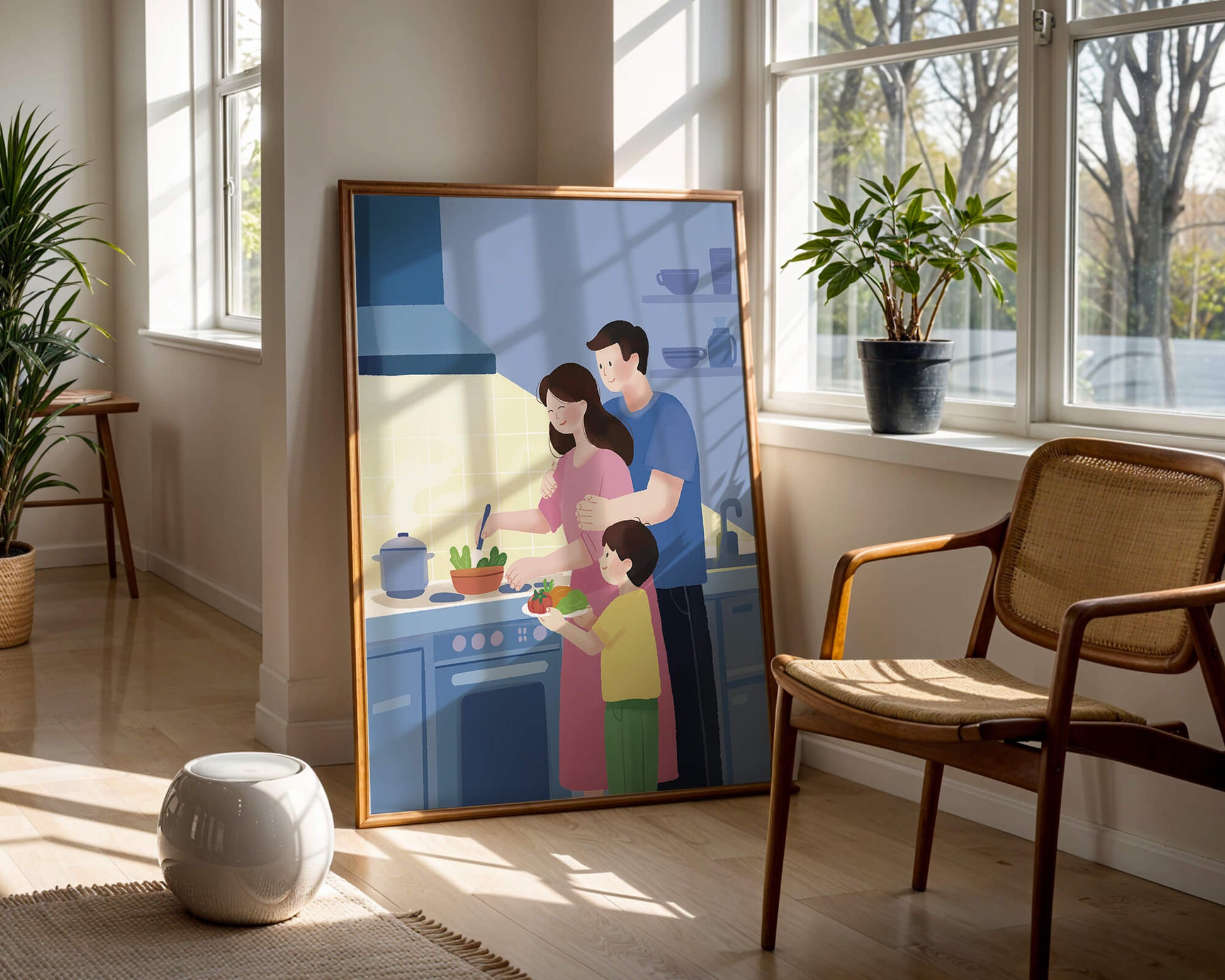 Family Cooking Together in a Modern Kitchen