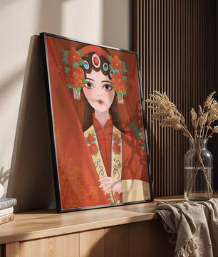 Traditional Asian Portrait with Floral Headdress and Elegant Garments - Mi tienda