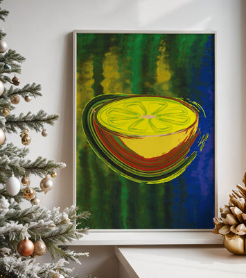 Vibrant abstract lemon slice with a colorful background