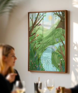 Serene Landscape with Birds and River under Sunny Sky