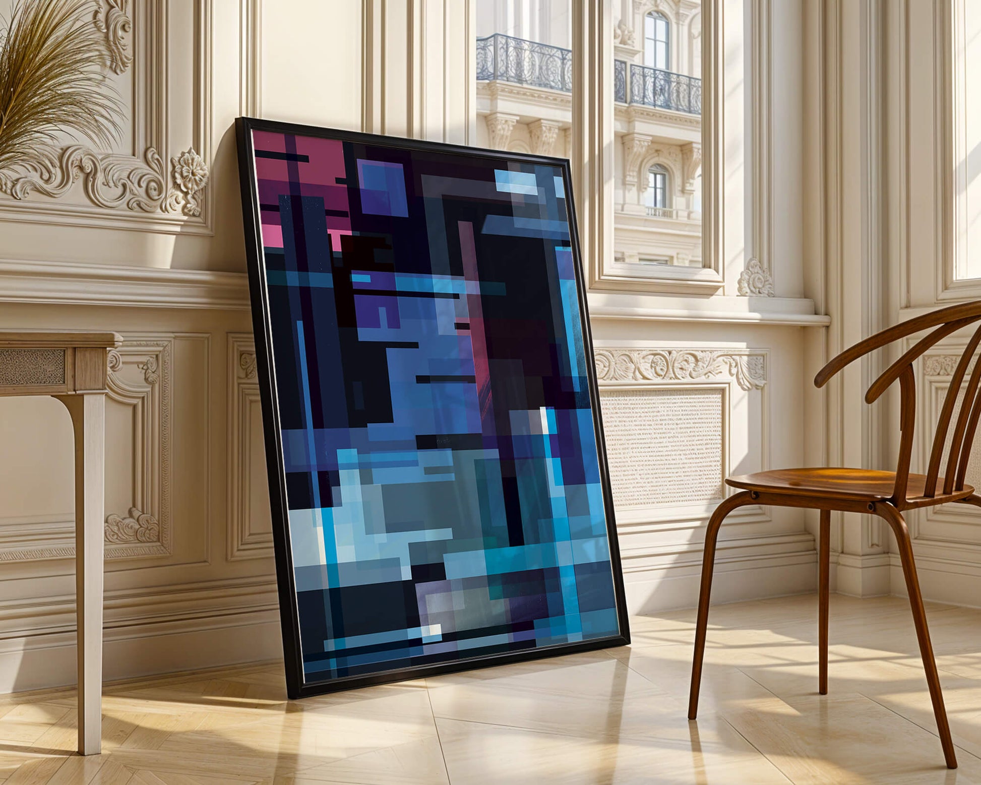 Abstract Geometric Digital Art with Blue and Purple Tones