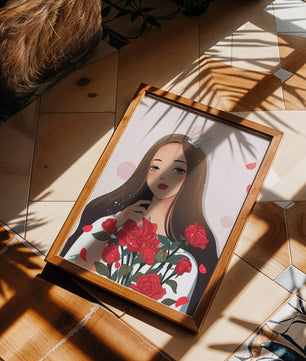 Illustration d'une fille animée avec une couronne et des roses