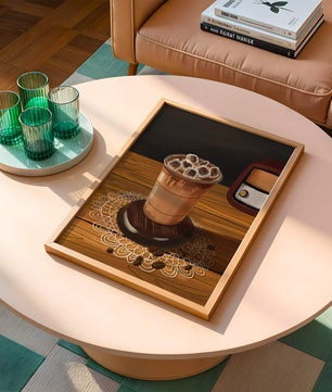 Escena de café vintage con café helado y radio retro