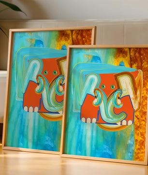 Pintura abstracta colorida de un elefante con tonos vibrantes y pinceladas artísticas
