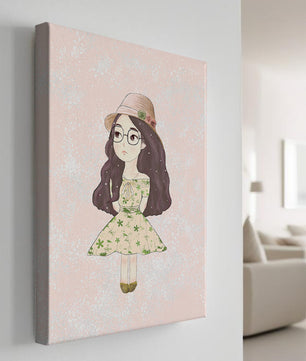 Ilustración encantadora de una niña con vestido y sombrero floral