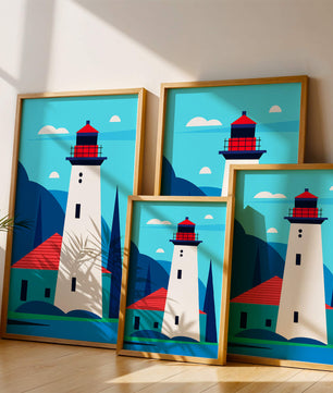 Illustration moderne d'un phare avec des couleurs vives