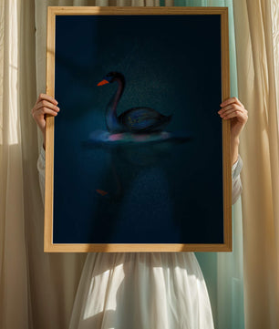 Majestic Black Swan Under Starry Night Sky with Golden Accents - Mi tienda