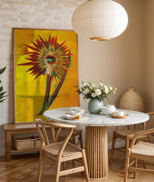 Abstract vibrant sunflower art with dynamic geometric shapes