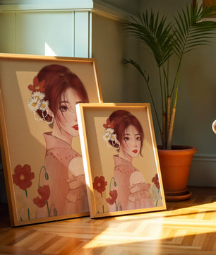 Portrait élégant d'une femme avec des ornements floraux et une expression douce