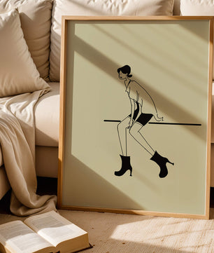 Schicke minimalistische Illustration einer sitzenden Frau in stylischen Stiefeln