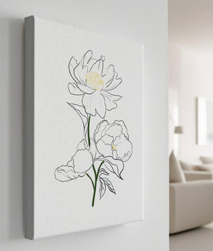 Elegante Pfingstrosen-Linienkunst mit goldenen Akzenten