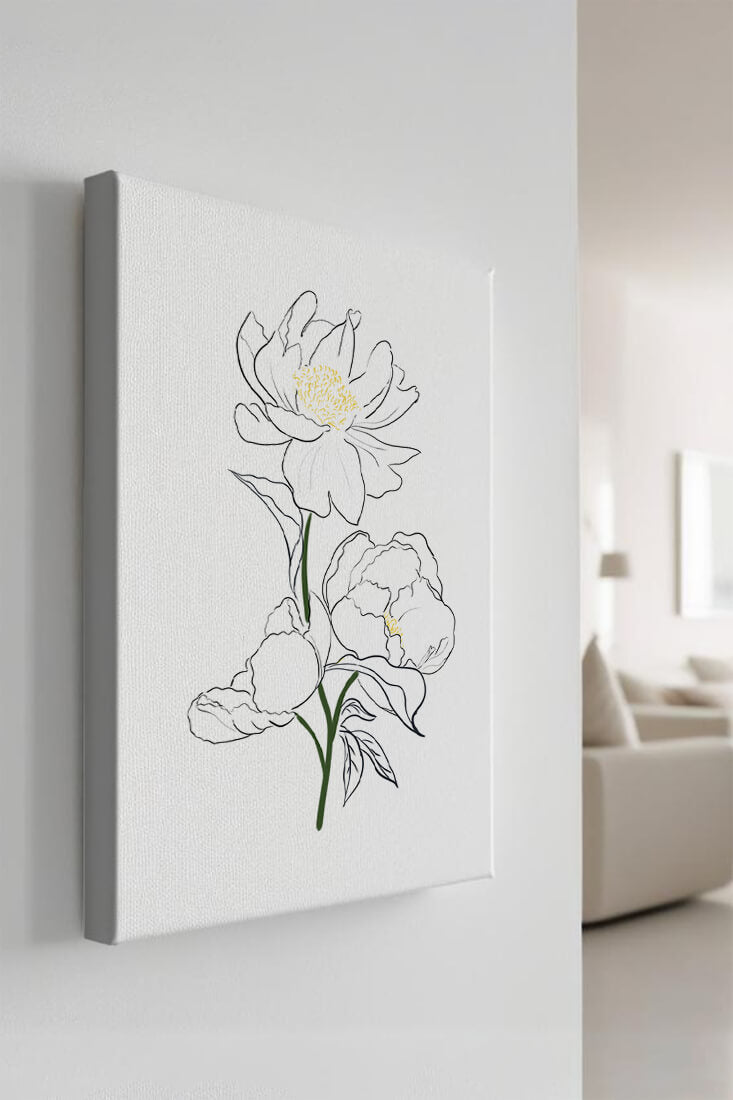 Elegante Pfingstrosen-Linienkunst mit goldenen Akzenten