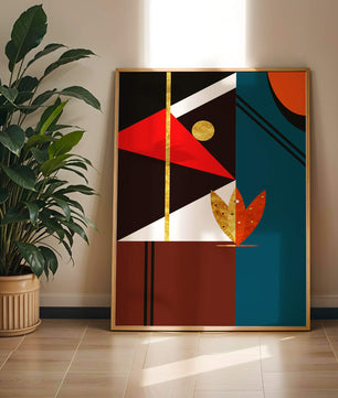 Arte abstracto geométrico con dorado y formas audaces