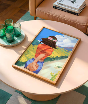 Woman in Nature with Floral Headband and Holding Hands on a Sunny Day