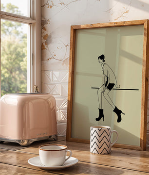 Schicke minimalistische Illustration einer sitzenden Frau in stylischen Stiefeln