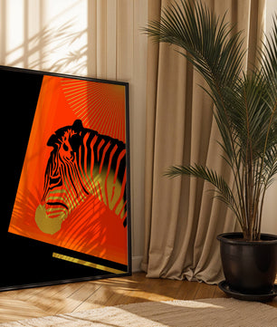 Abstract Zebra with Vibrant Colors and Golden Elements