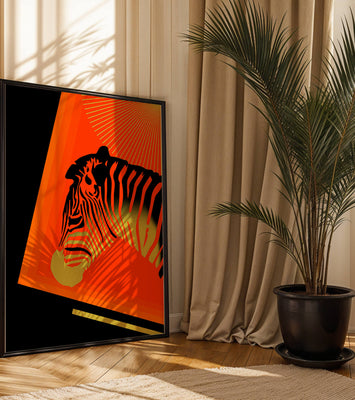 Abstract Zebra with Vibrant Colors and Golden Elements