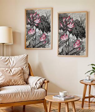 Illustration complexe de fleurs de lotus roses avec des feuilles