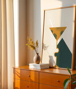Cocktail Glass with Decorative Floral Design in Minimalist Art Style