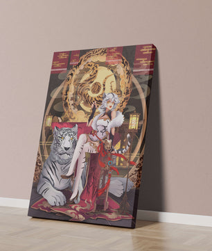 Elegant fantasy character with mystical tiger and ornate decor