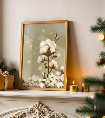 Illustrated cotton plant with hidden character on a soft green background