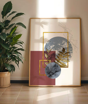 Abstract Composition with Gold Accents and Geometric Shapes - Mi tienda