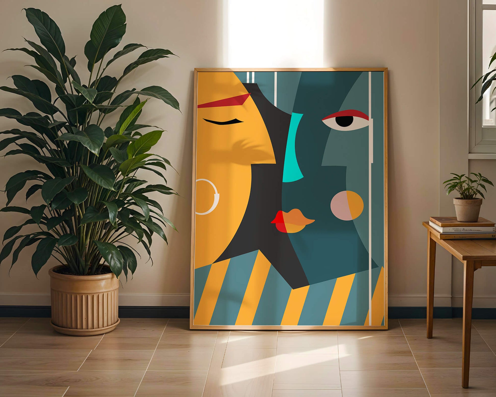 Arte geométrico abstracto con colores y formas audaces