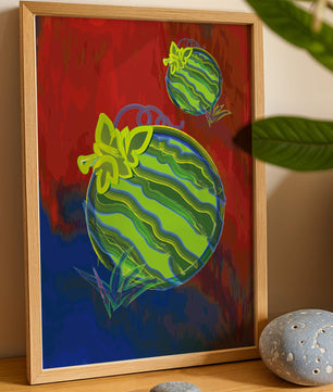 Obra de arte abstracta de sandía colorida con fondo vibrante
