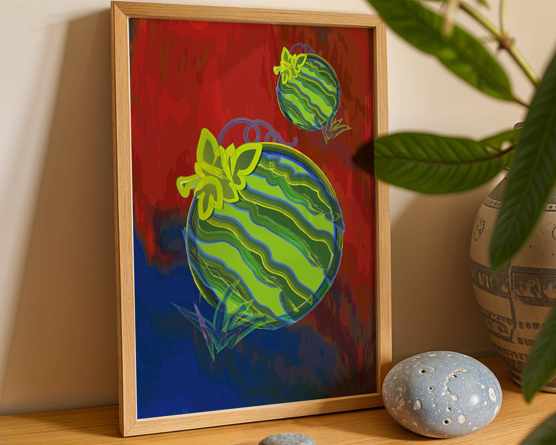 Abstract colorful watermelon artwork with vibrant background