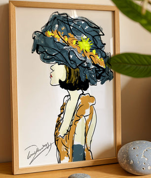 Portrait of a Fashionable Woman with a Large Hat and Gold Accents