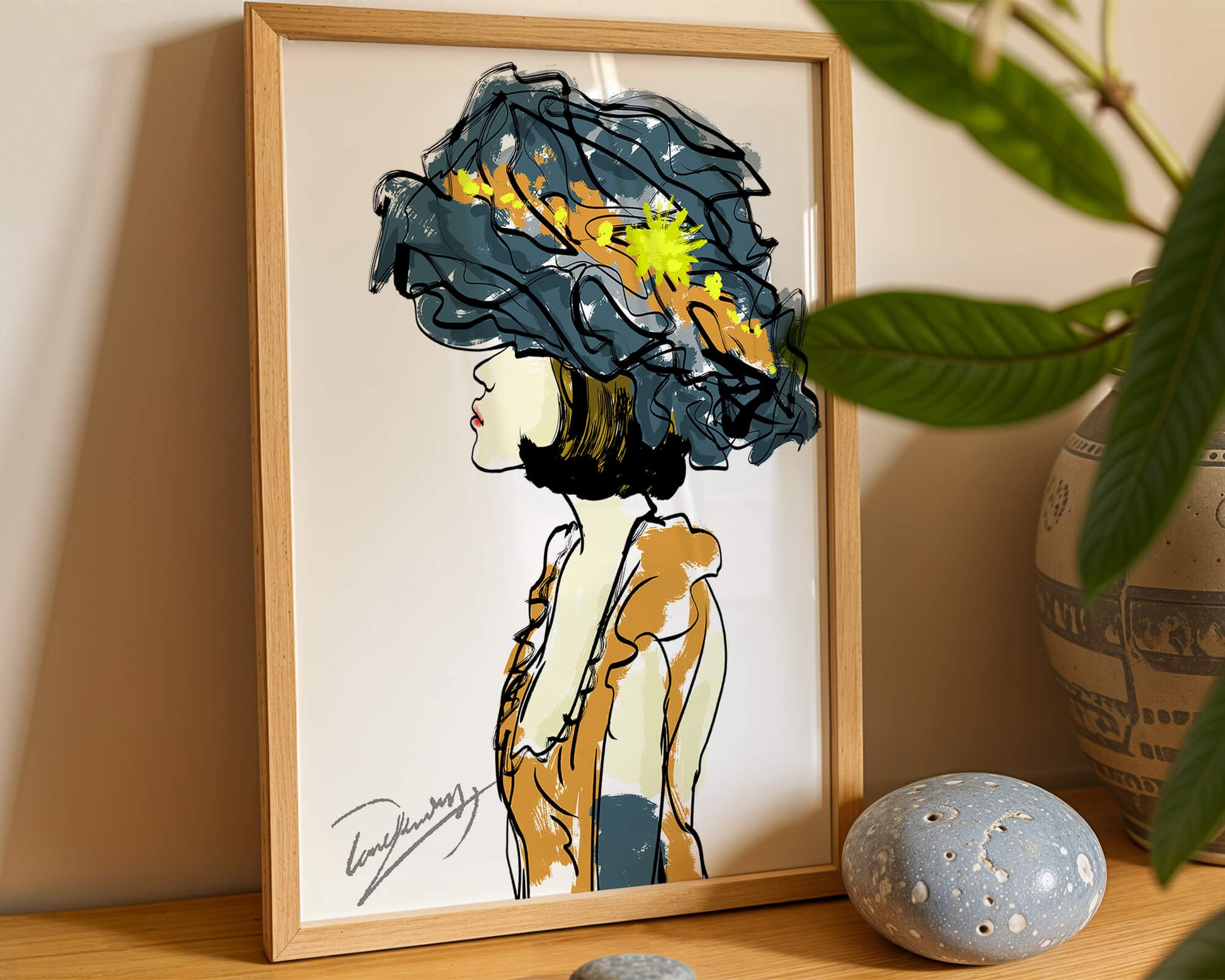 Portrait of a Fashionable Woman with a Large Hat and Gold Accents