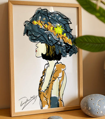 Portrait of a Fashionable Woman with a Large Hat and Gold Accents