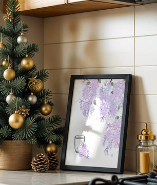 Elegant floral illustration with lilac blossoms and delicate branches