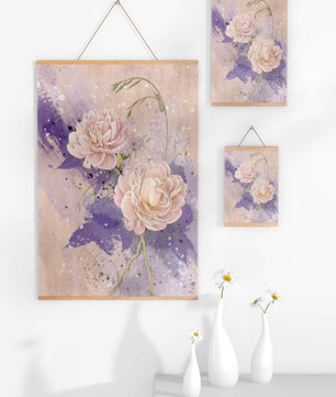 Elegant floral artwork with soft purple and pink hues