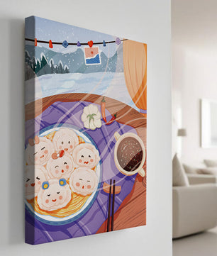 Charming Dumpling Faces on a Cozy Winter Table with Mountain View - Mi tienda
