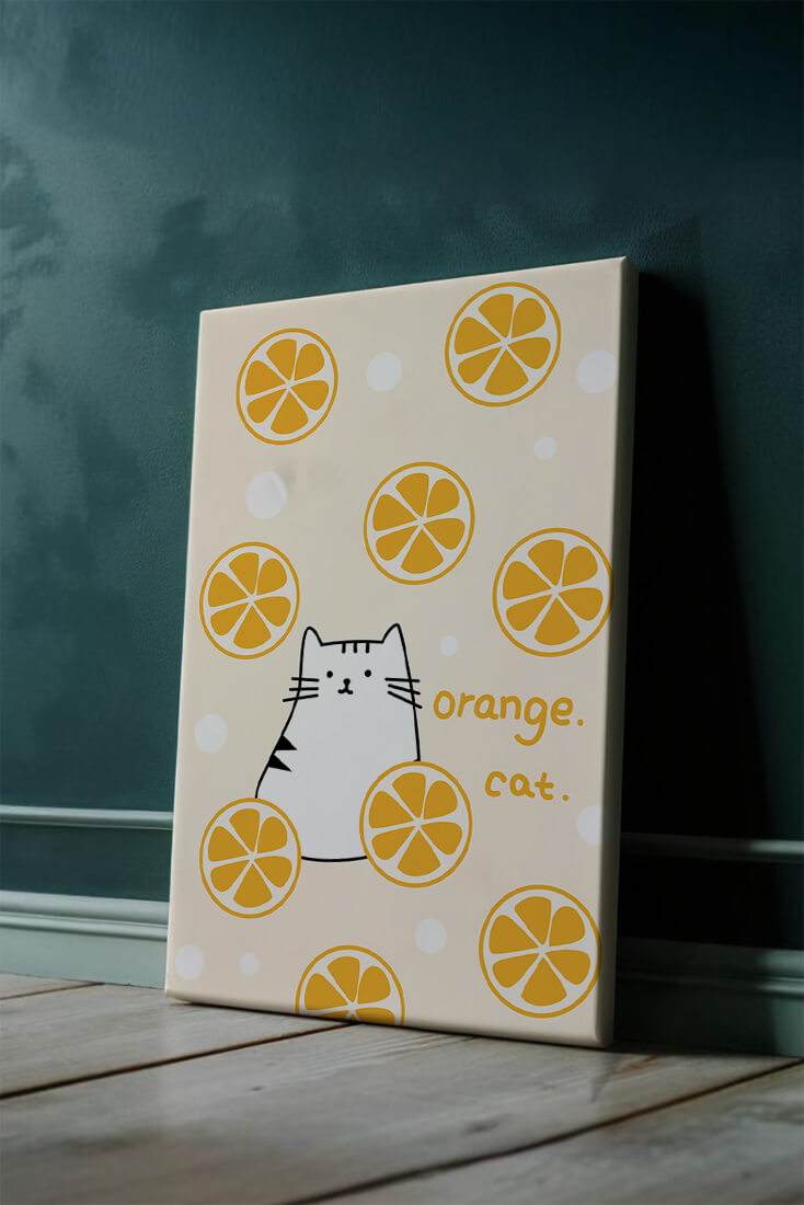 Playful illustration featuring a cat and orange slices