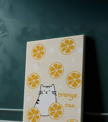 Playful illustration featuring a cat and orange slices