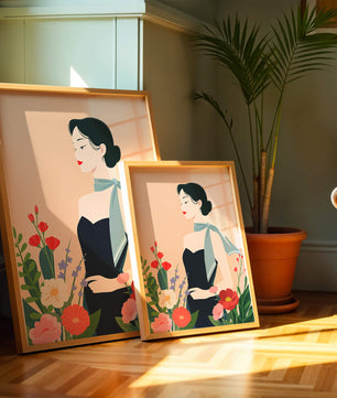 Elegant Woman with Floral Background and Scarf