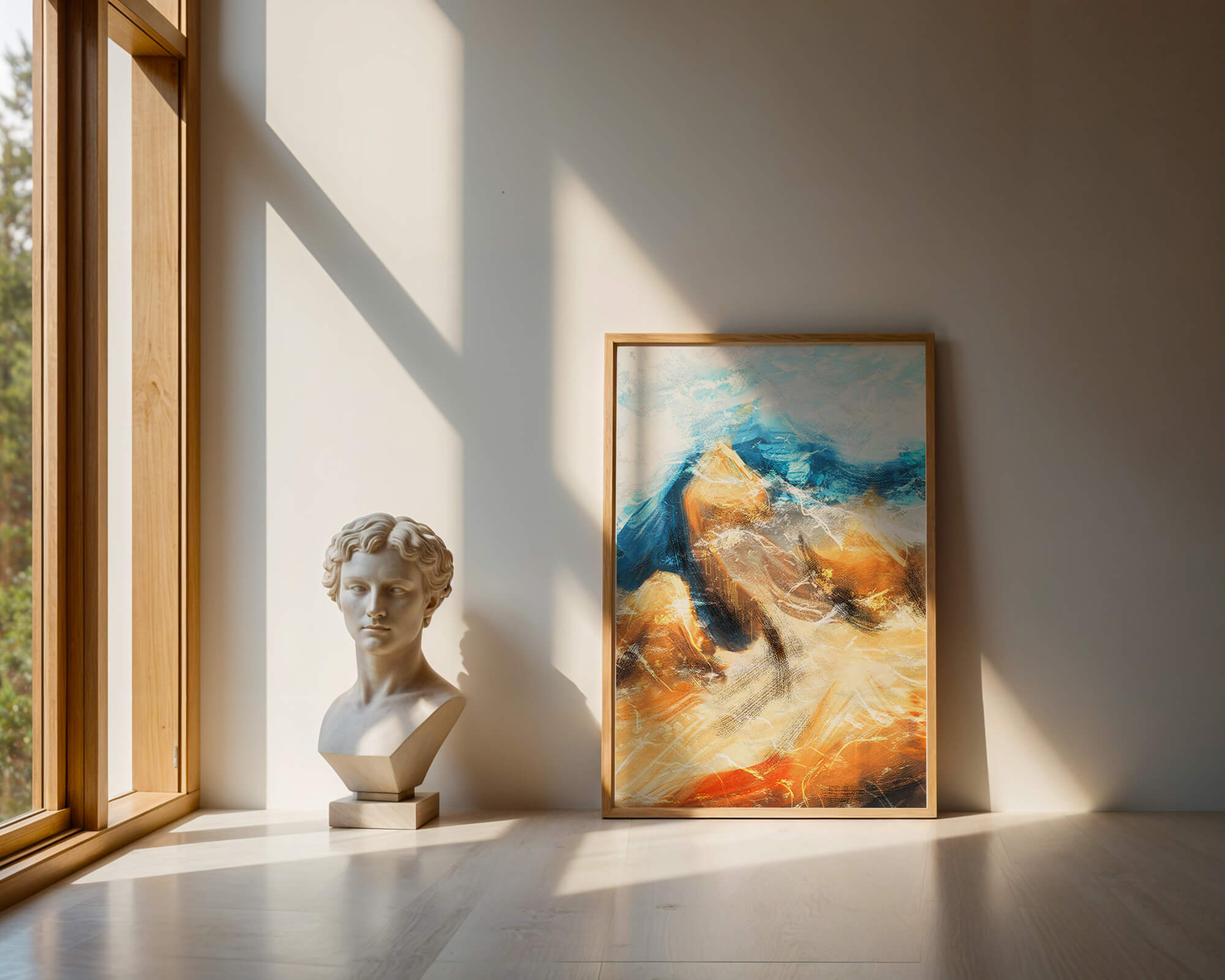 Abstract landscape with blue and golden hues