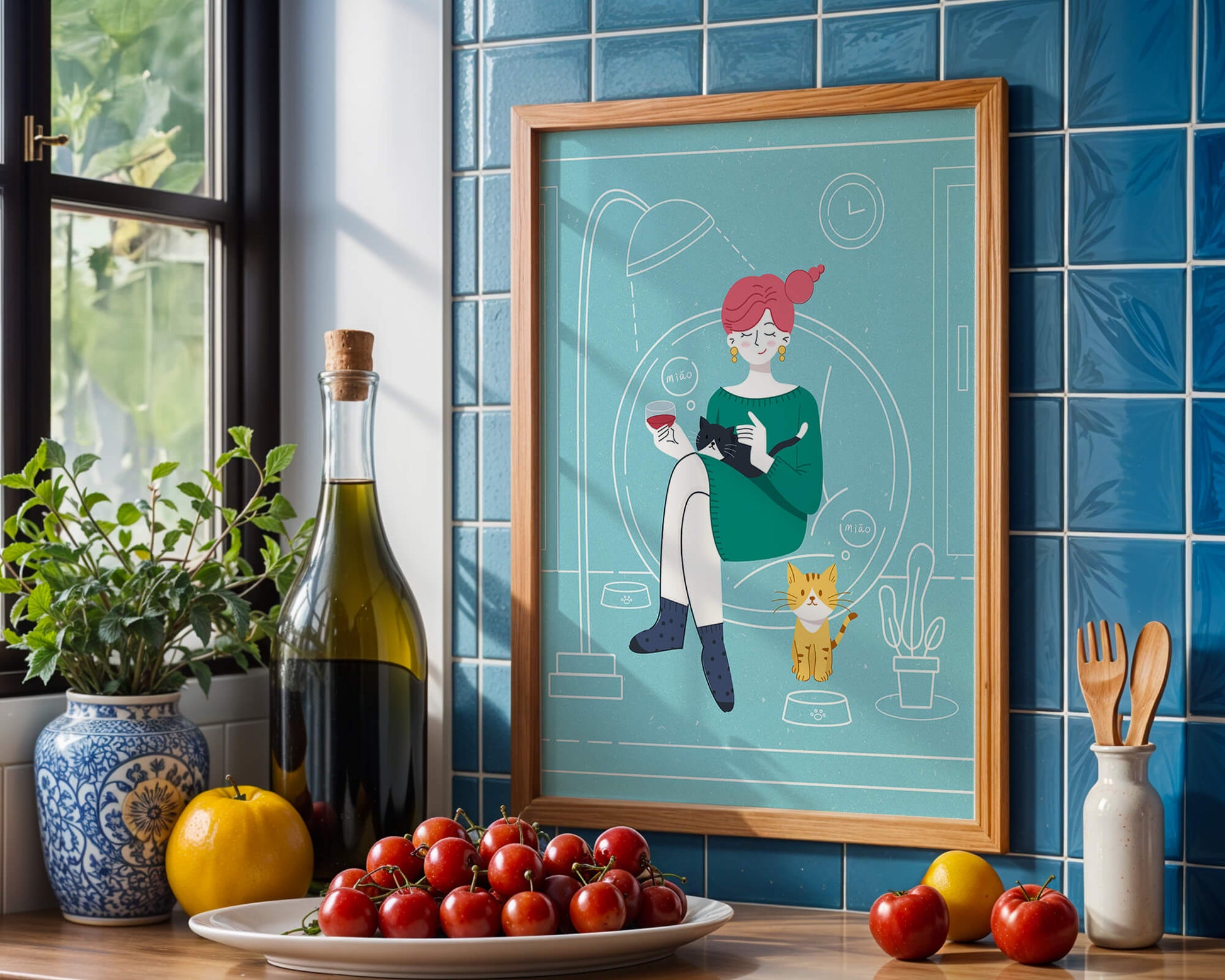 Acogedora velada con gatos en una sala de estar escandinava