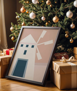 Minimalist geometric house illustration on pastel background