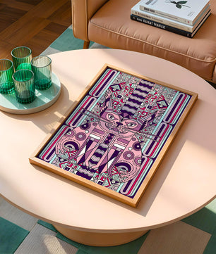 Art de chat géométrique coloré avec motifs abstraits en tons pastel