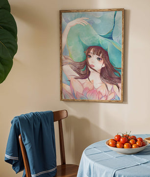 Serene water-inspired portrait of a woman with flowers