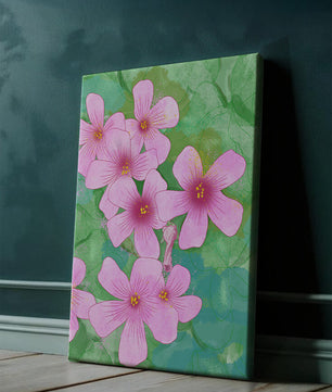 Zarte rosa Blüten auf einem leuchtend grünen Hintergrund Illustration