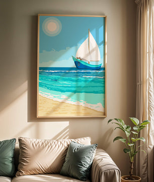 Ruhige Meereslandschaft mit Segelboot unter der Sonne