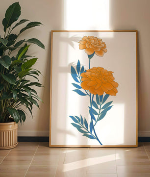 Elegante Illustration lebendiger Ringelblumen auf grünem Hintergrund